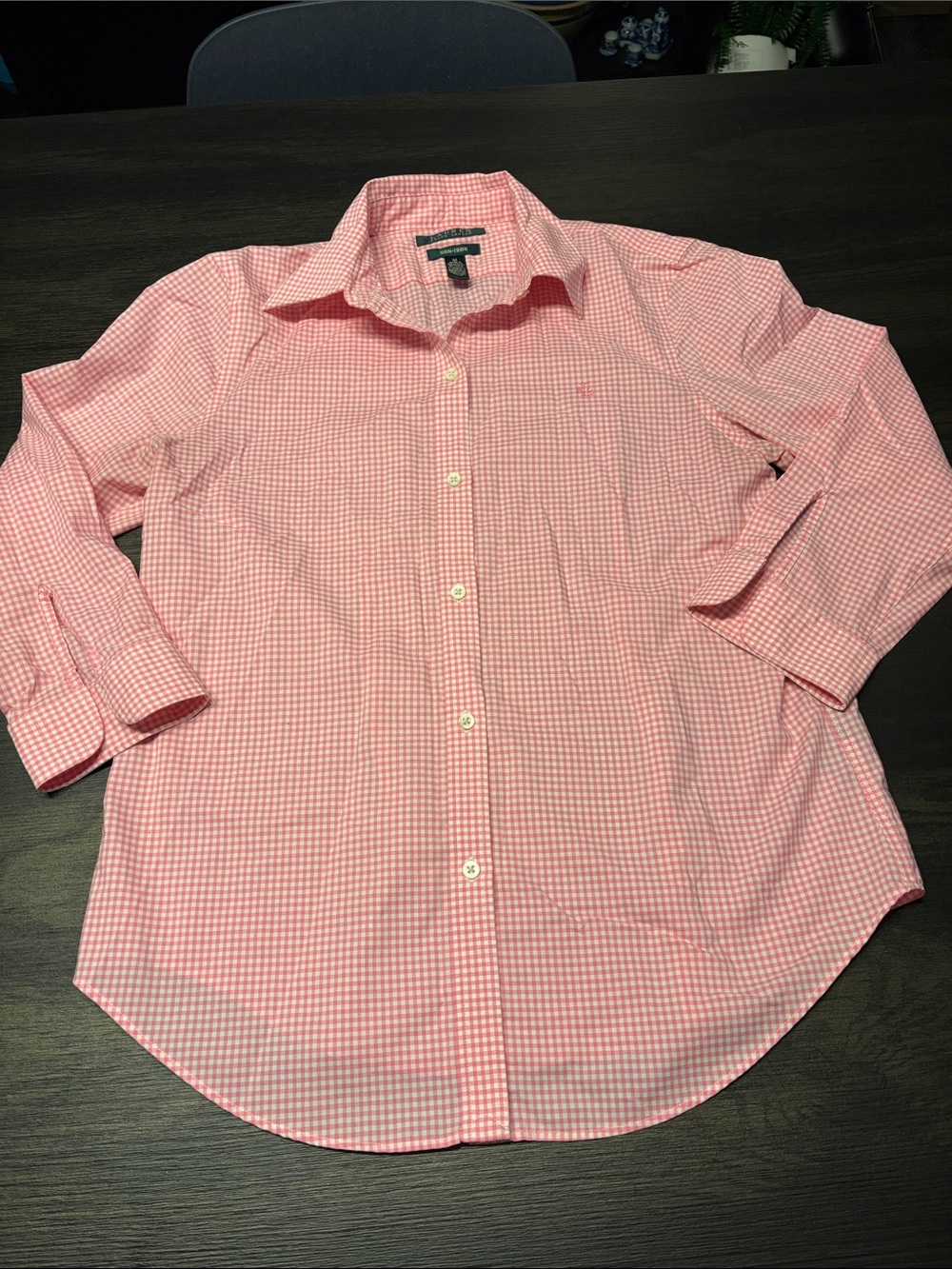 Lauren Ralph Lauren Pink Check Button Down Top Medium
